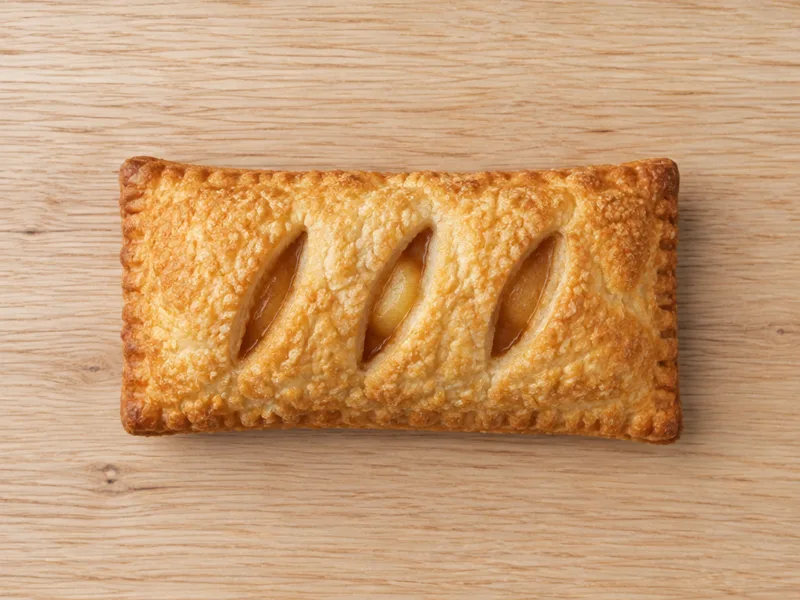 McDonald's baked apple pie turnover with lattice crust on wooden board